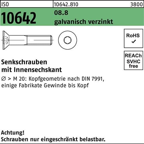 Senkschraube ISO 10642 Innen-6kt M8x 14 8.8 galv.verz. 200 Stück