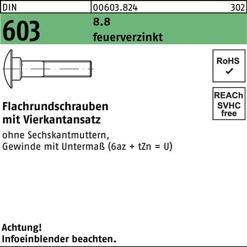 Flachrundschraube DIN 603 Vierkantansatz M12x 30 8.8 feuerverz. 100 Stück