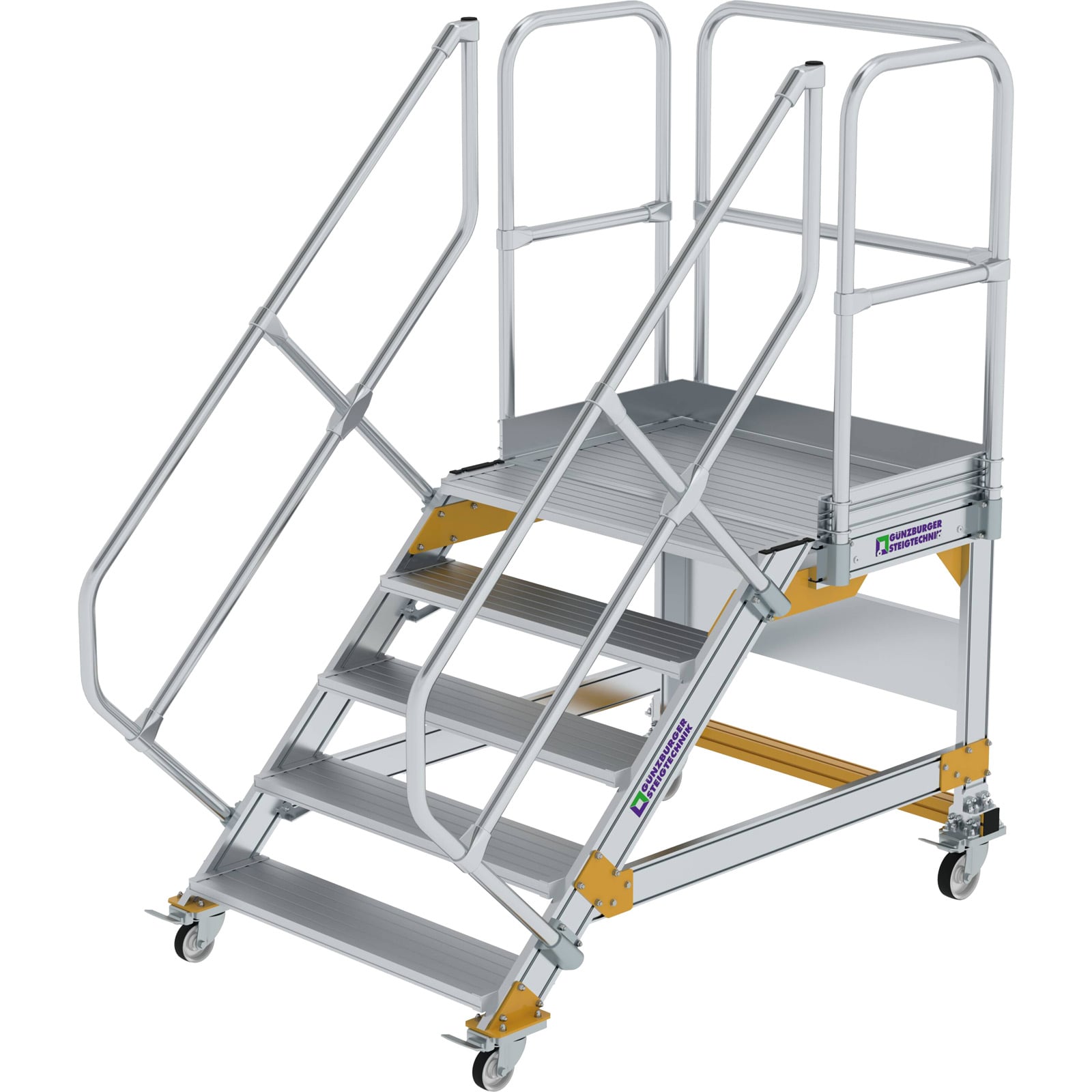 Günzburger Steigtechnik Plattformtreppe 45° fahrbar Stufenbreite 1 m 5 Stufen Aluminium geriffelt - 600805