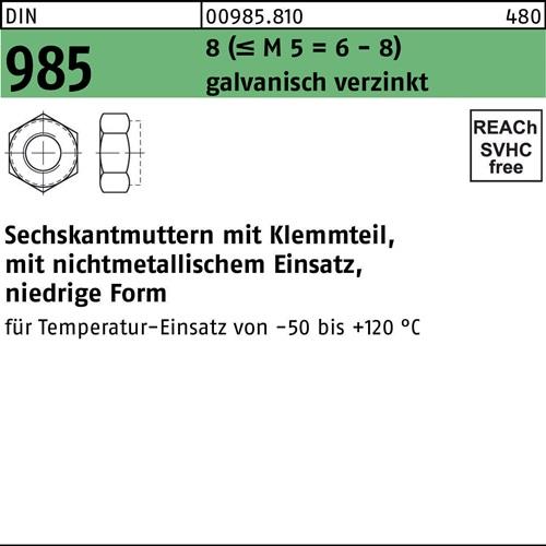 Sechskantmutter DIN 985 Klemmteil M14 8 (=M 5 = 6/8 ) galv.verz. 100St.