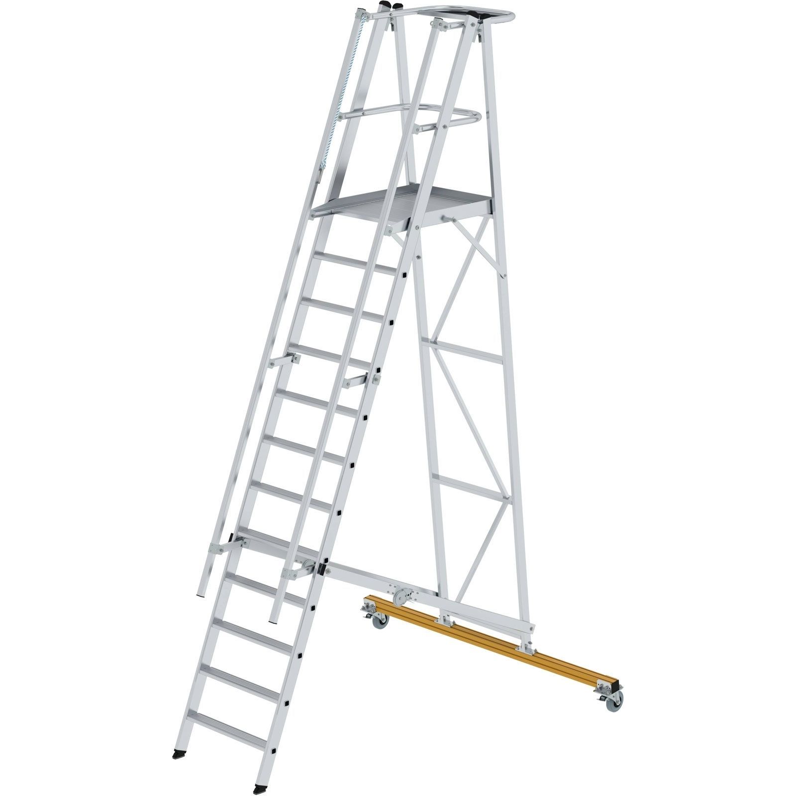 Günzburger Steigtechnik Plattformleiter klappbar und fahrbar 12 Stufen Querrohr B= 1,90 m - 052312