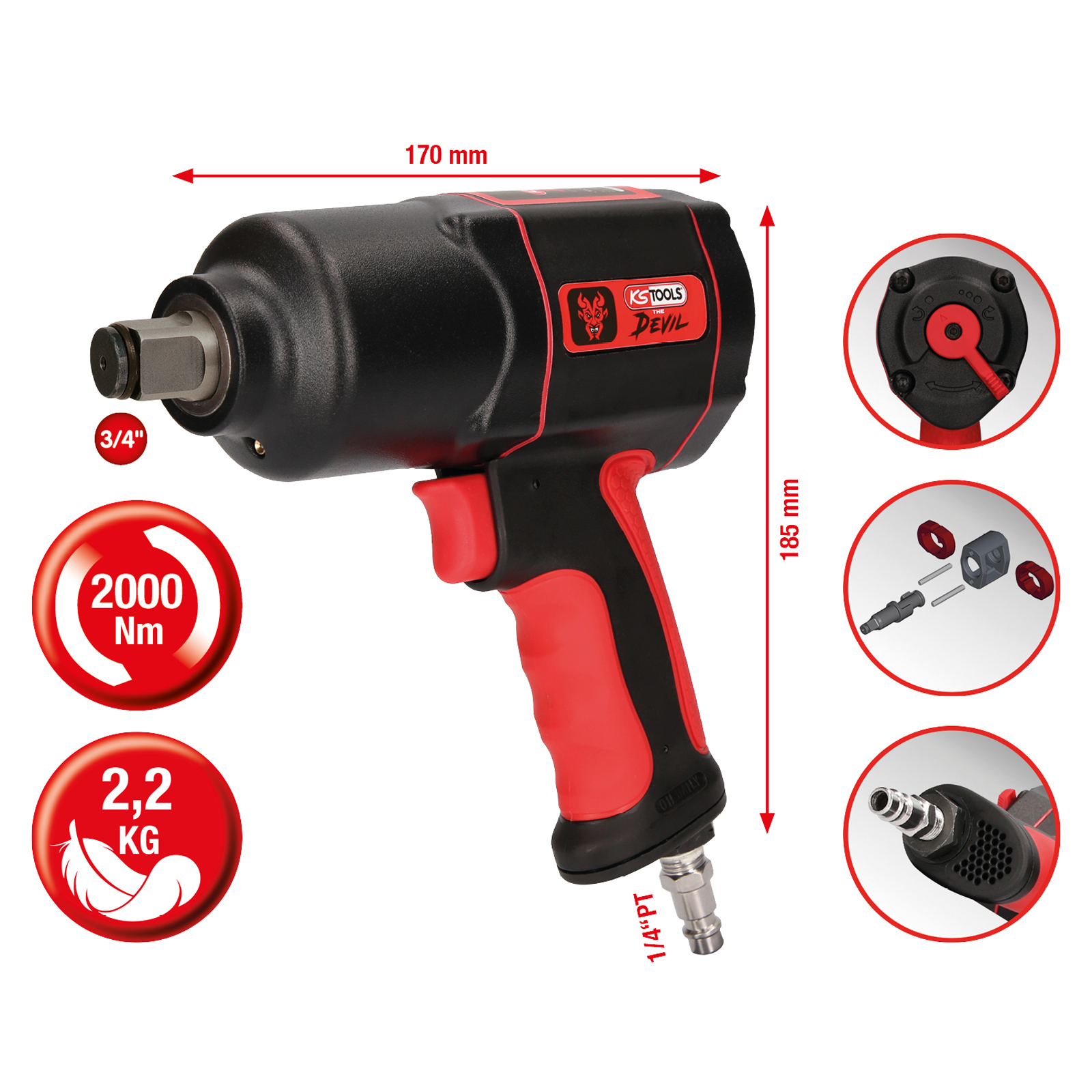 KS TOOLS 3/4" The Devil Hochleistungs-Druckluft-Schlagschrauber 2.000 Nm - 515.3400