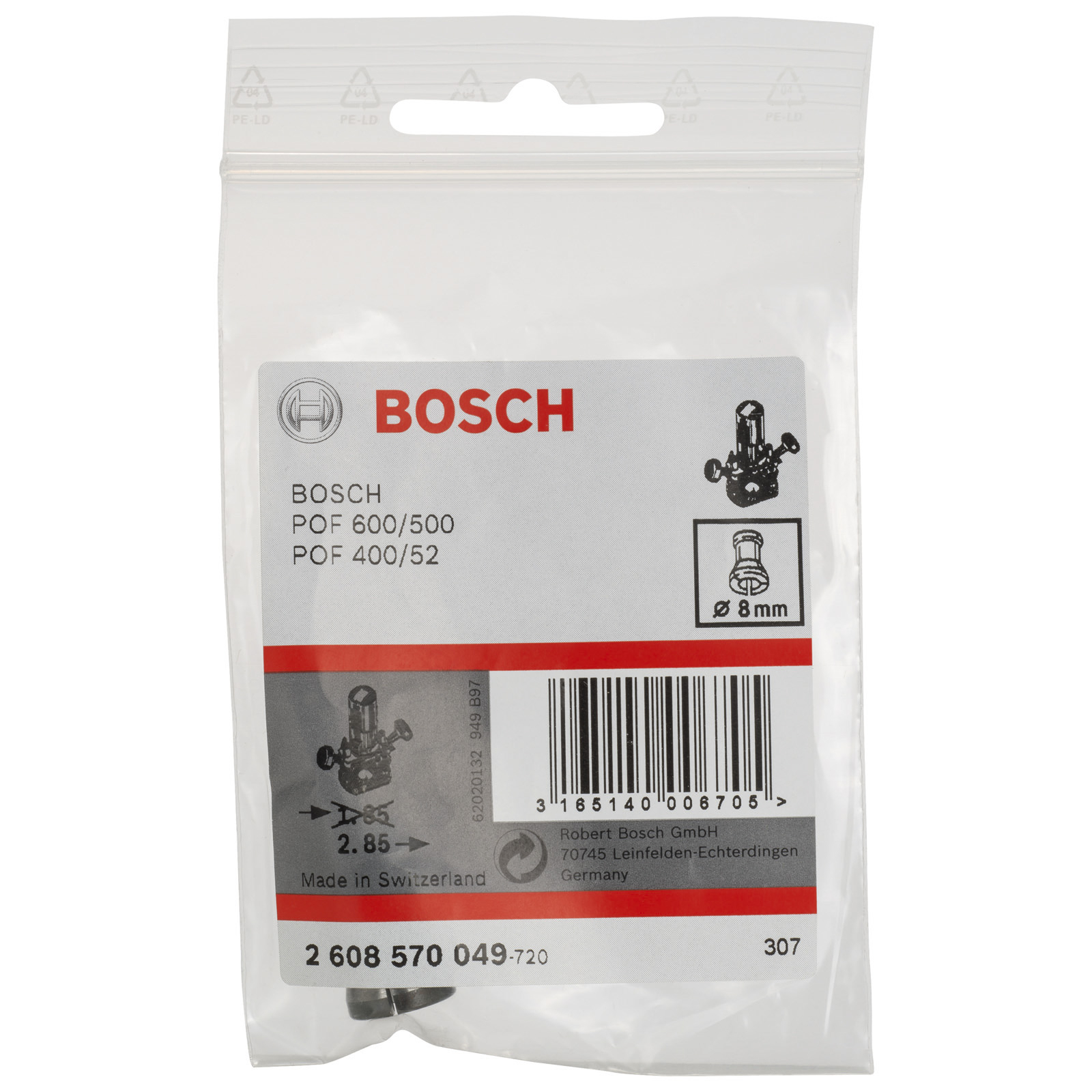 Bosch Spannzange ohne Spannmutter 8 mm, für Bosch-Oberfräse - 2608570049