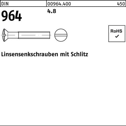 Linsensenkschraube DIN 964 Schlitz M4x 12 4.8 2000 Stück