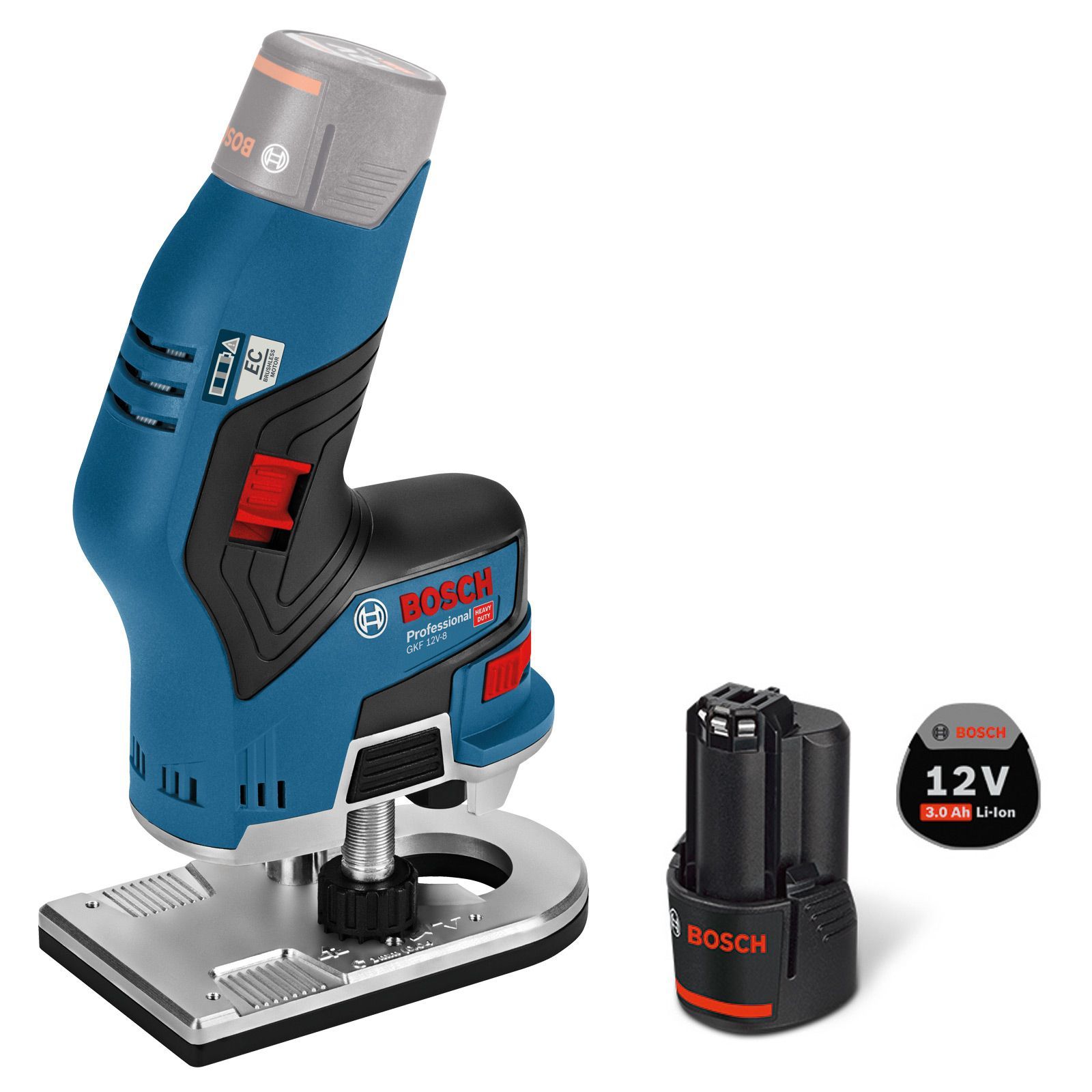 Bosch Akku-Kantenfräse GKF 12V-8 / 1x 3,0 Ah Akku inkl. 2x Fräser 