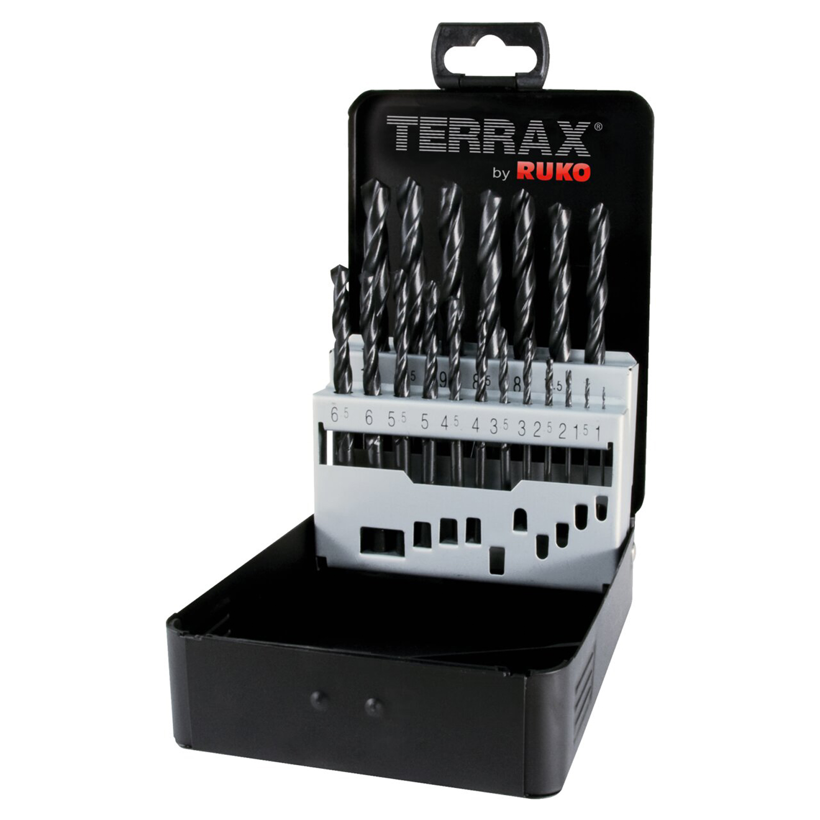 TERRAX by RUKO Spiralbohrer-Satz DIN 338 Typ N, HSS-R - 19 tlg. (Kassette Stahlblech) - A205210