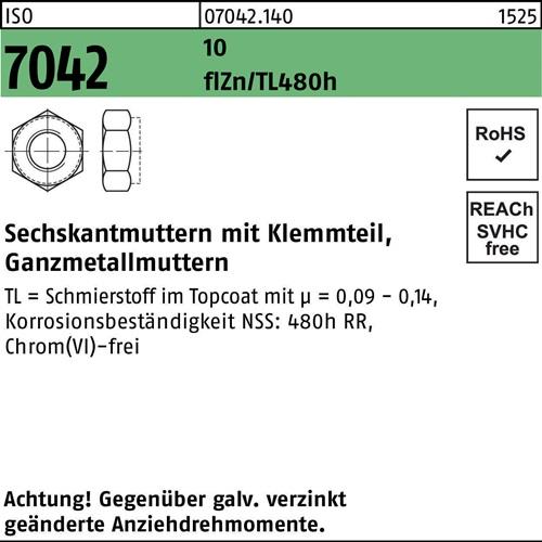 Sechskantmutter ISO 7042 Klemmteil M10 10 flZnnc 480h-L 500St.