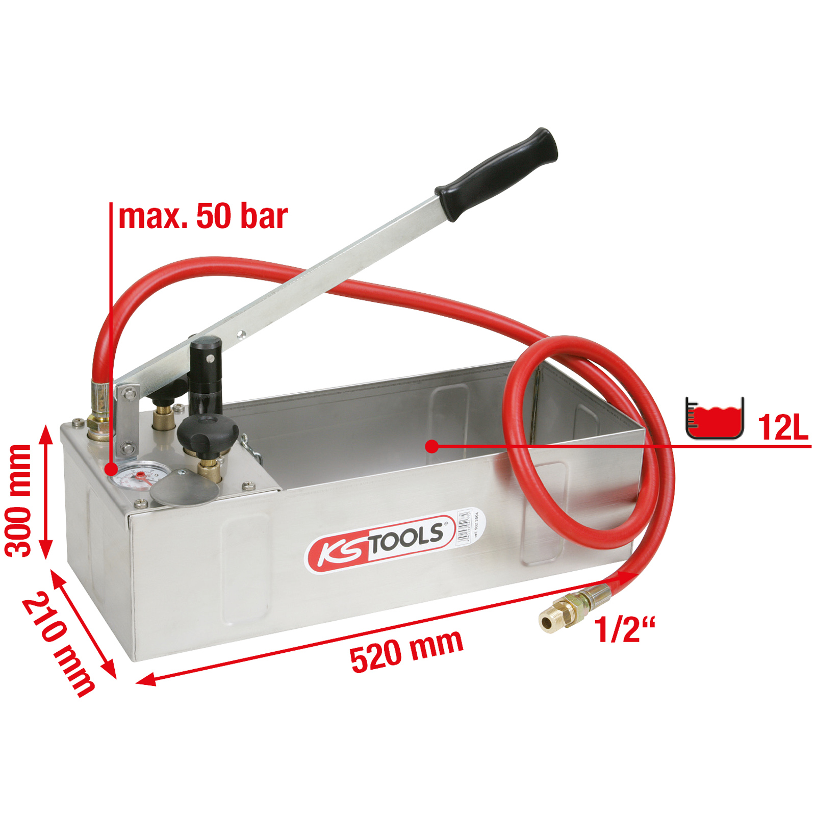KS TOOLS Edelstahl Druck-Prüfpumpe 12 l - 902.2004
