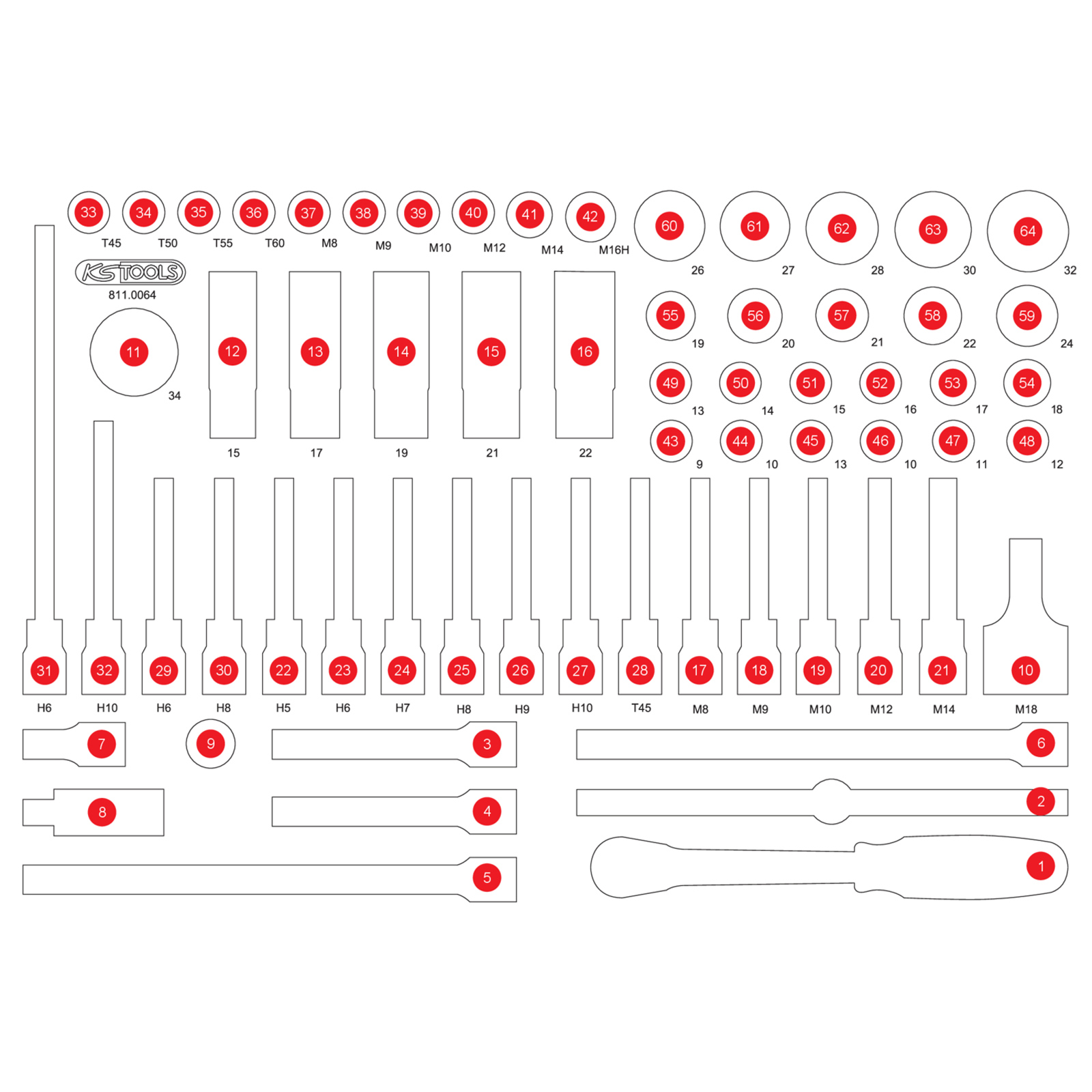KS TOOLS leere Schaumstoffeinlage zu 811.0064 - 811.0064-97