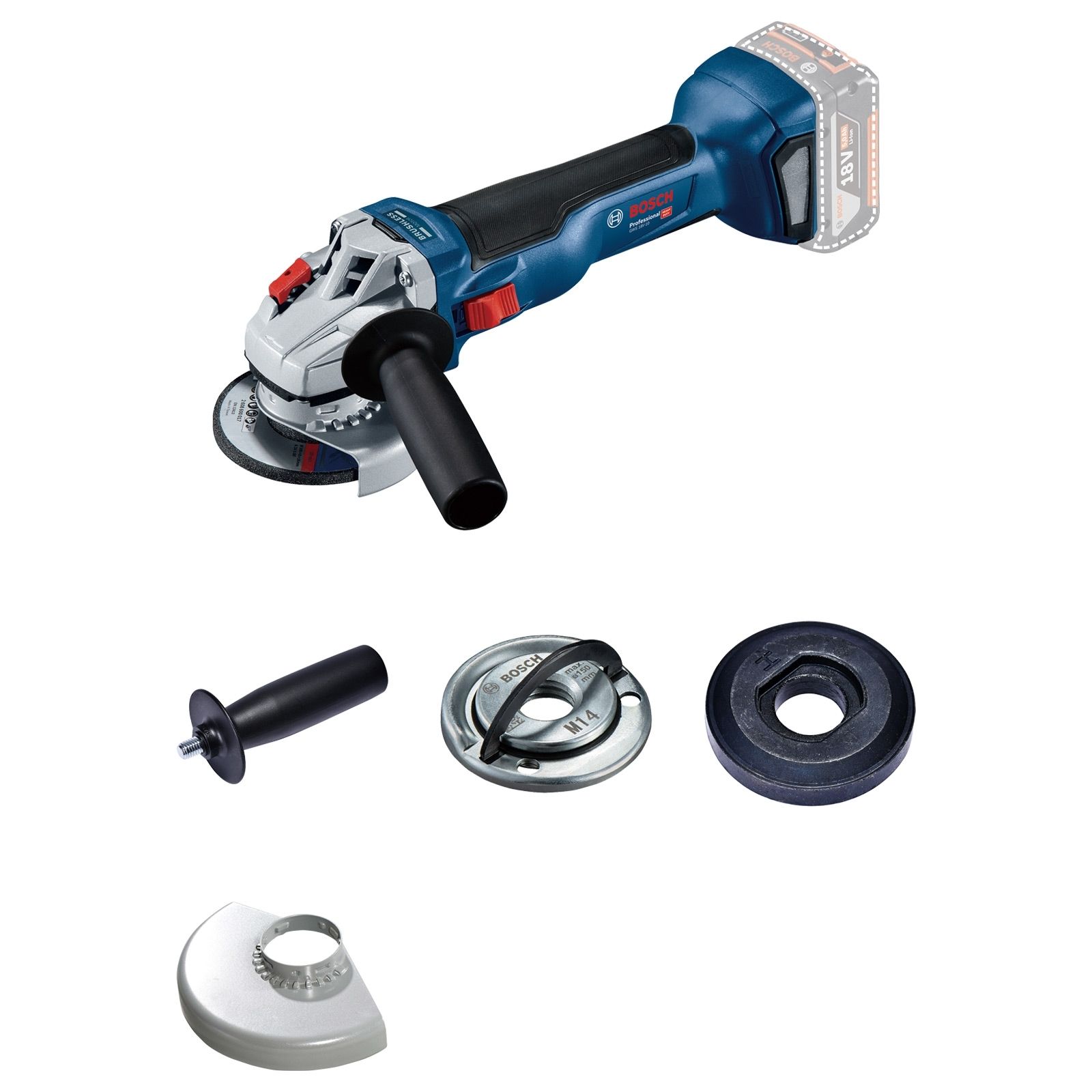 Bosch Akku-Winkelschleifer GWS 18V-10 Ø 115 mm Solo inkl. Zubehör-Set - 06019J4000