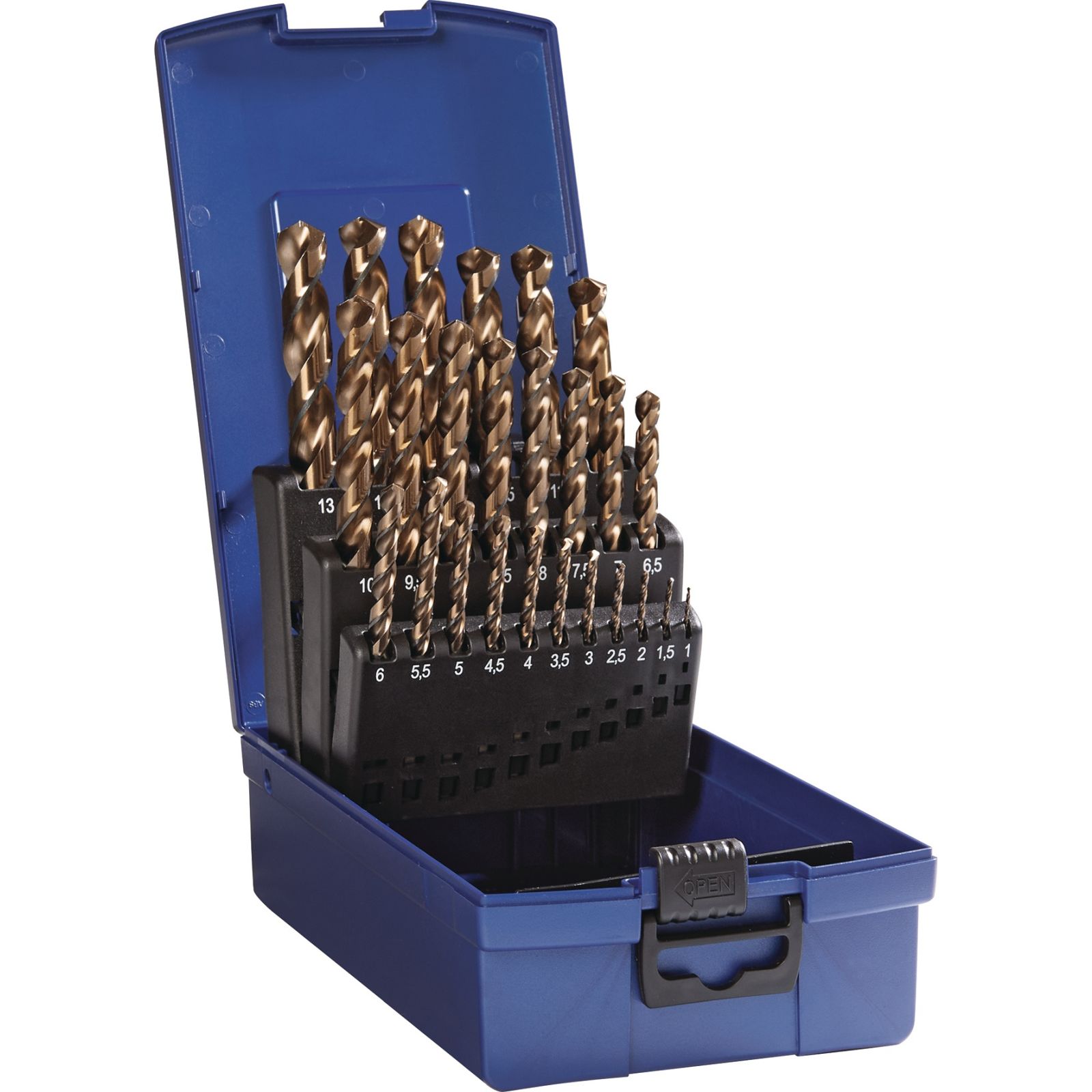 Spiralbohrersatz DIN338 Typ VA D.1-13x0,5mm HSS-Co5 dampf.25tlg.Ku.-Kass.TECWERK