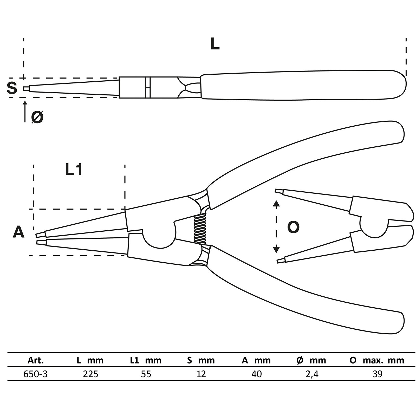 BGS Sprengringzange gerade für Außensprengringe 225 mm - 650-3