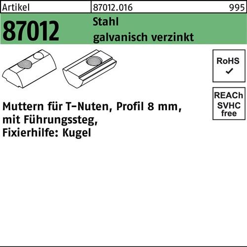 T-Nutenmutter R 87012 Führungssteg/Kugel 8mm M8 Stahl galv.verz. 100St.