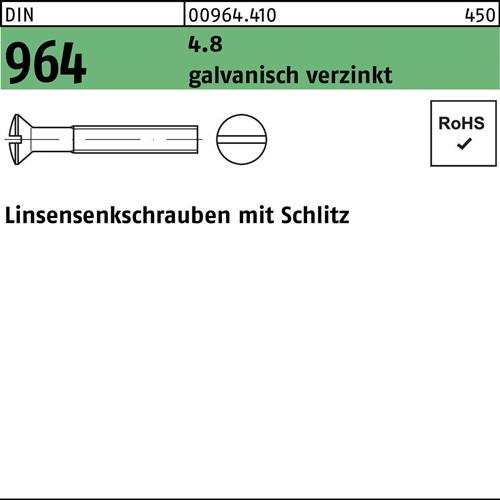 Linsensenkschraube DIN 964 Schlitz M3x 8 4.8 galv.verz. 200 Stück