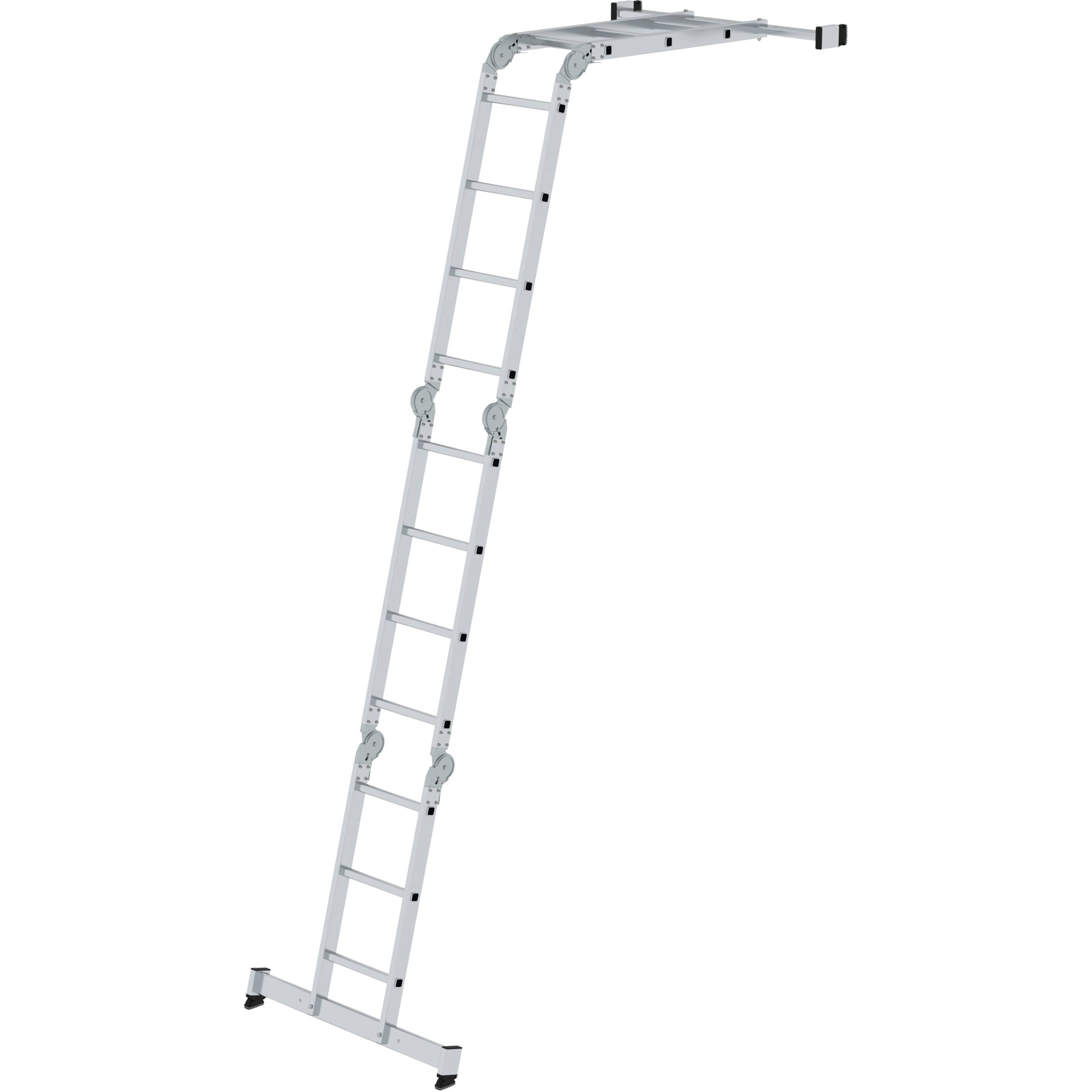 Günzburger Steigtechnik Vielzweckleiter 4tlg. mit nivello-Traverse und Holzbelag 2 x 3 + 2 x 4 Sprossen - 031324