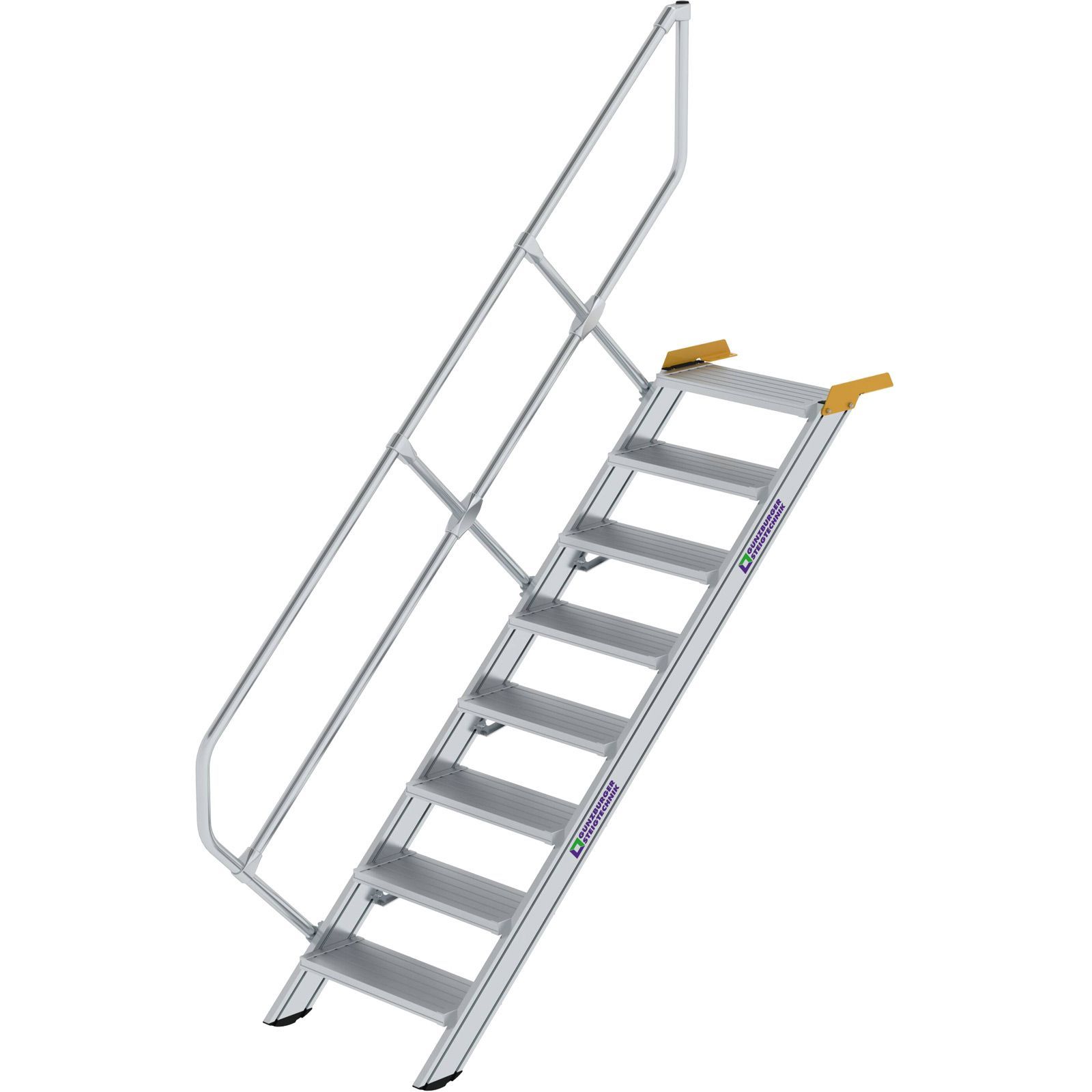 Günzburger Steigtechnik Treppe 45° Stufenbreite 600 mm 8 Stufen Aluminium geriffelt - 600248