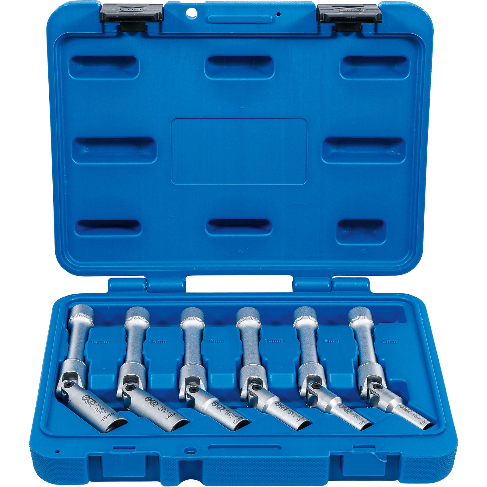 BGS Universal Glühkerzen-Gelenkschlüssel-Satz Sechskant Antrieb Innenvierkant 10 mm (3/8") SW 8 - 16 mm 6tlg. extra lang - 2986