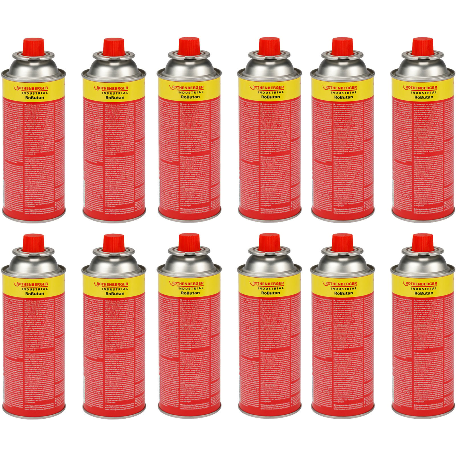 ROTHENBERGER Industrial Gaskartusche RoButan 220 g / 393 ml, Bajonett-Verschluss, MSF-1A, Ventilkartusche Gas Outdoor Camping Brenner Unkrautvernichter, 12 Stück