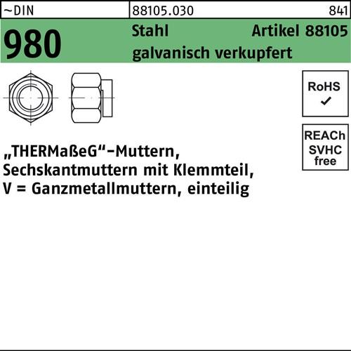 Sechskantmutter R 88105 Klemmteil M10 SW 17 Stahl galv. verkupfert 100St.
