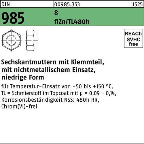 Sechskantmutter DIN 985 Klemmteil M6 8 zinklamellenbes. flZnnc 480h-L 1000St.