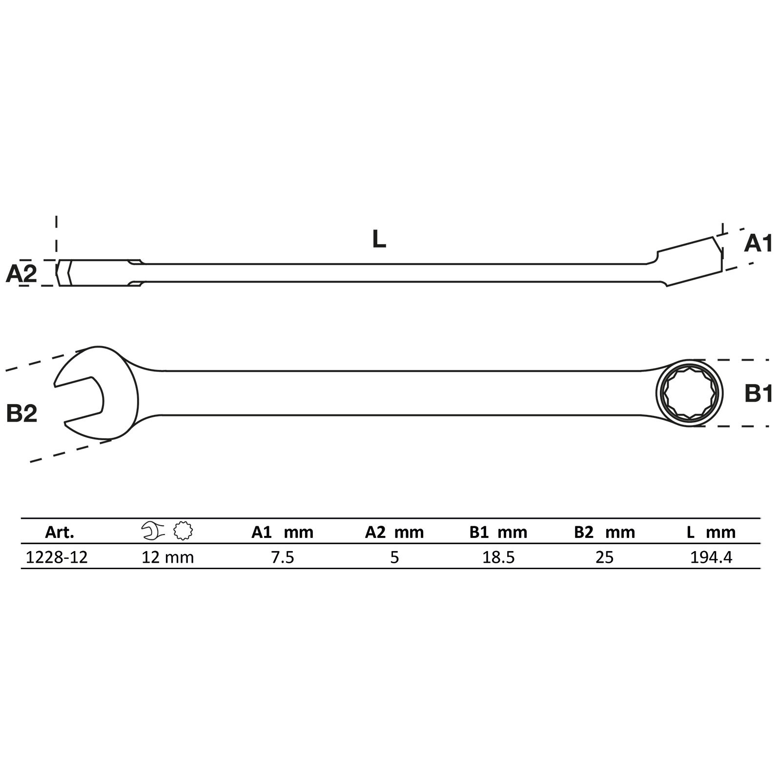 BGS Maul-Ringschlüssel extra lang SW 12 mm - 1228-12