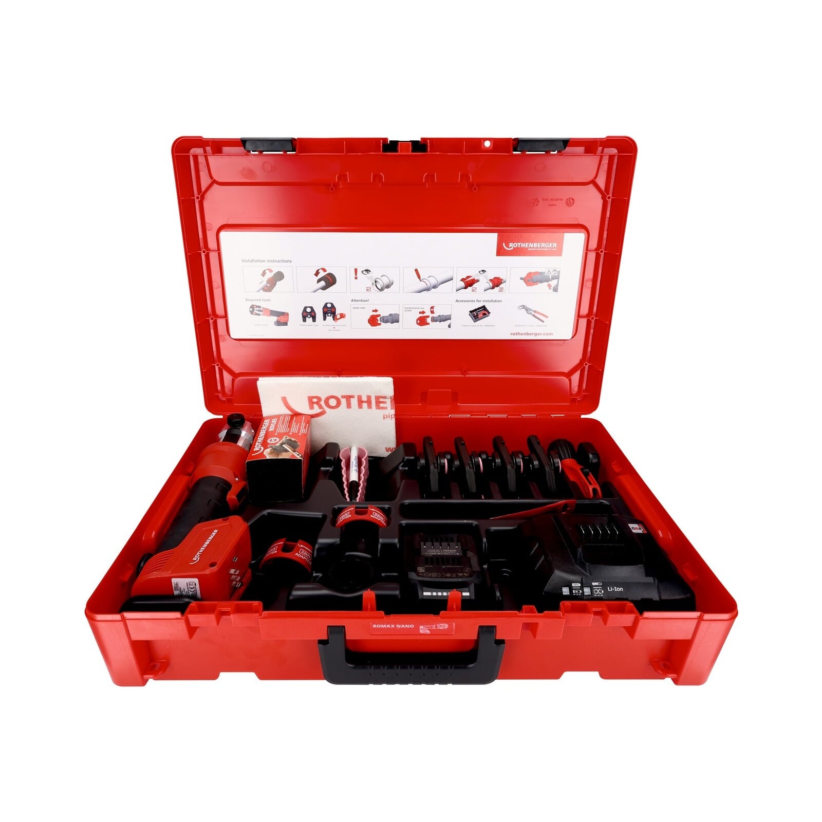 ROTHENBERGER ROMAX NANO iJAWs Set, >B< MaxiPro 1/4-3/8-1/2-5/8", 2Ah, CAS Akku-Pressmaschine - 1000005053