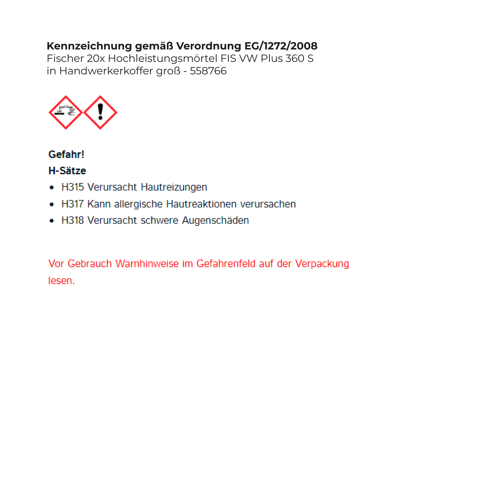 Fischer 20x Hochleistungsmörtel FIS VW Plus 360 S in Handwerkerkoffer groß - 558766