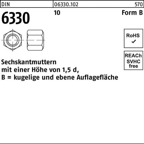 Sechskantmutter DIN 6330 FormB BM 14 SW 22 10 25 Stück