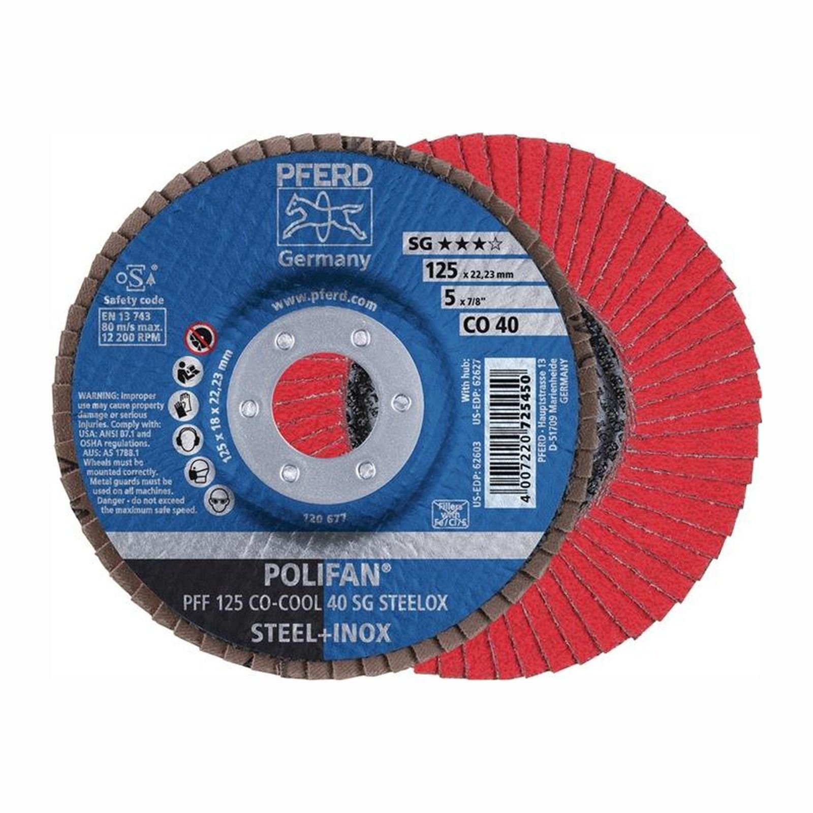 PFERD 10x Fächerscheibe POLIFAN CO-COOL SG STEELOX Ø 125 mm