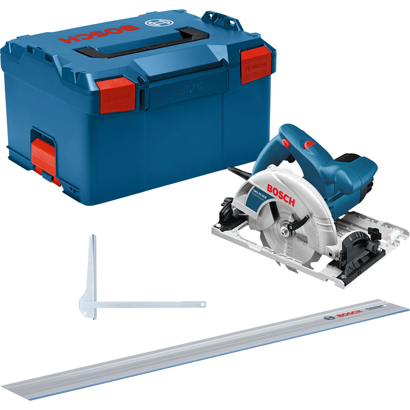 Bosch Handkreissäge GKS 55+ GCE Ø 165 mm 1.350 W + FSN 1400 in L-Boxx - 0615990M91