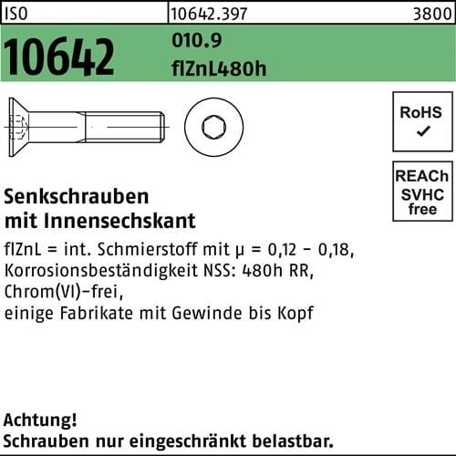 Senkschraube ISO 10642 Innen-6kt M10x20 010.9 flZnL 480h zinklamellenb. 200St.