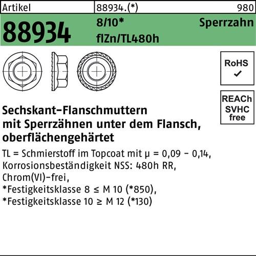 Sechskantflanschmutter R 88934 Sperrzahn M5 8 flZnnc 480h-L 500St.