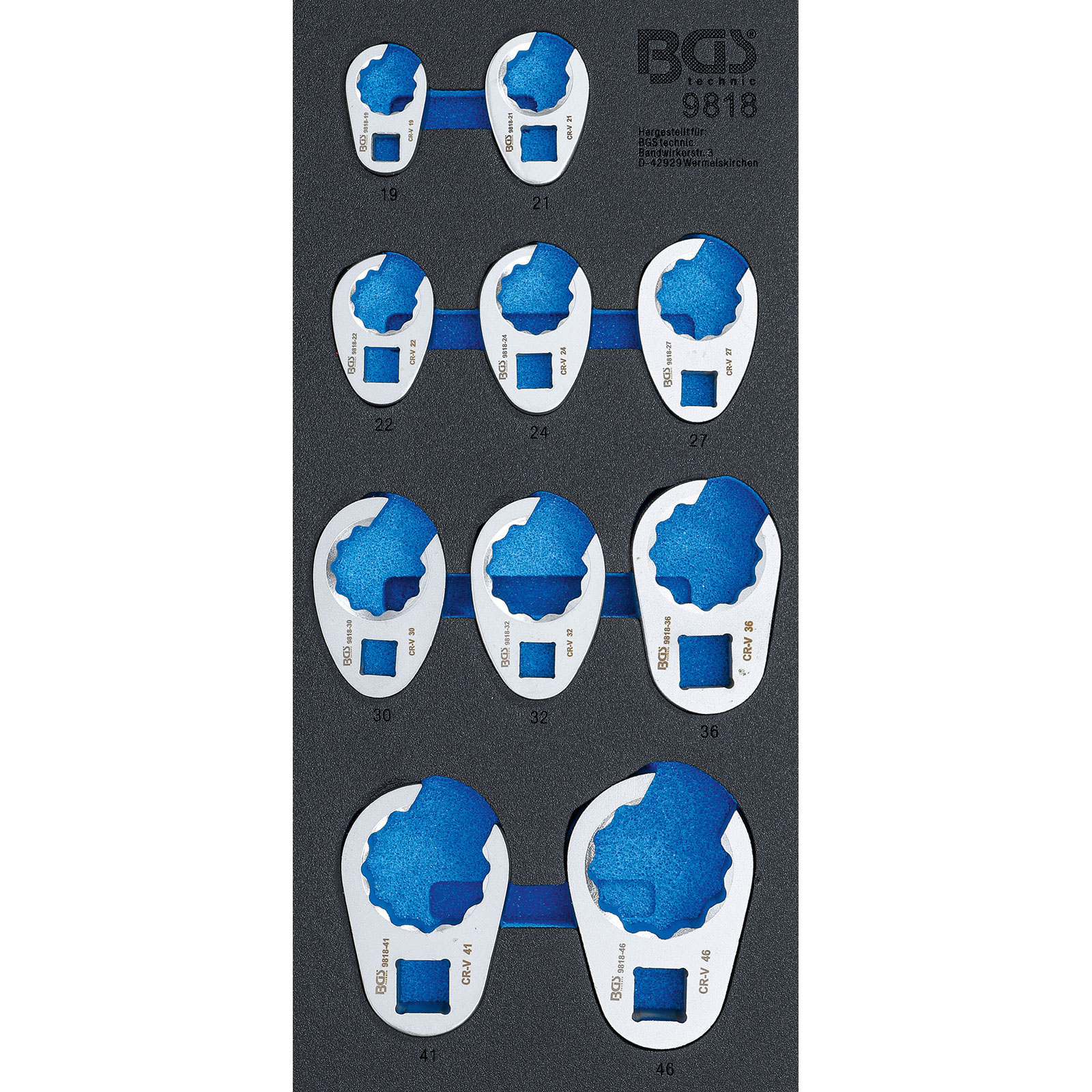 BGS Werkstattwageneinlage 1/3: Hahnenfußschlüssel-Satz 10 mm / 12,5 mm (1/2") / 20 mm (3/4") 10tlg. - 9818