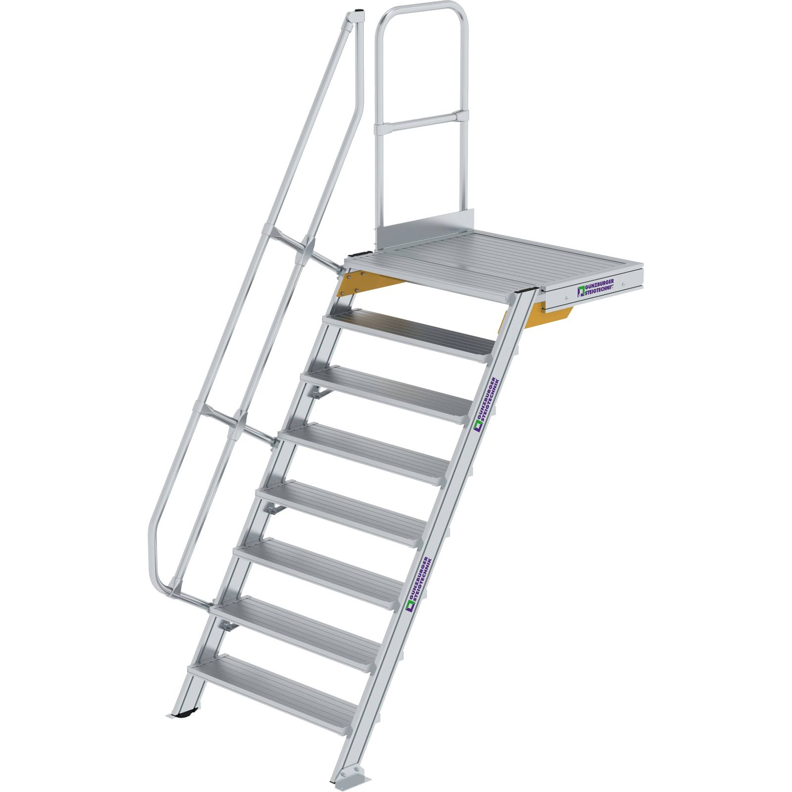 Günzburger Steigtechnik Treppe mit Plattform 60° Stufenbreite 1.000 mm 8 Stufen Aluminium geriffelt - 600408