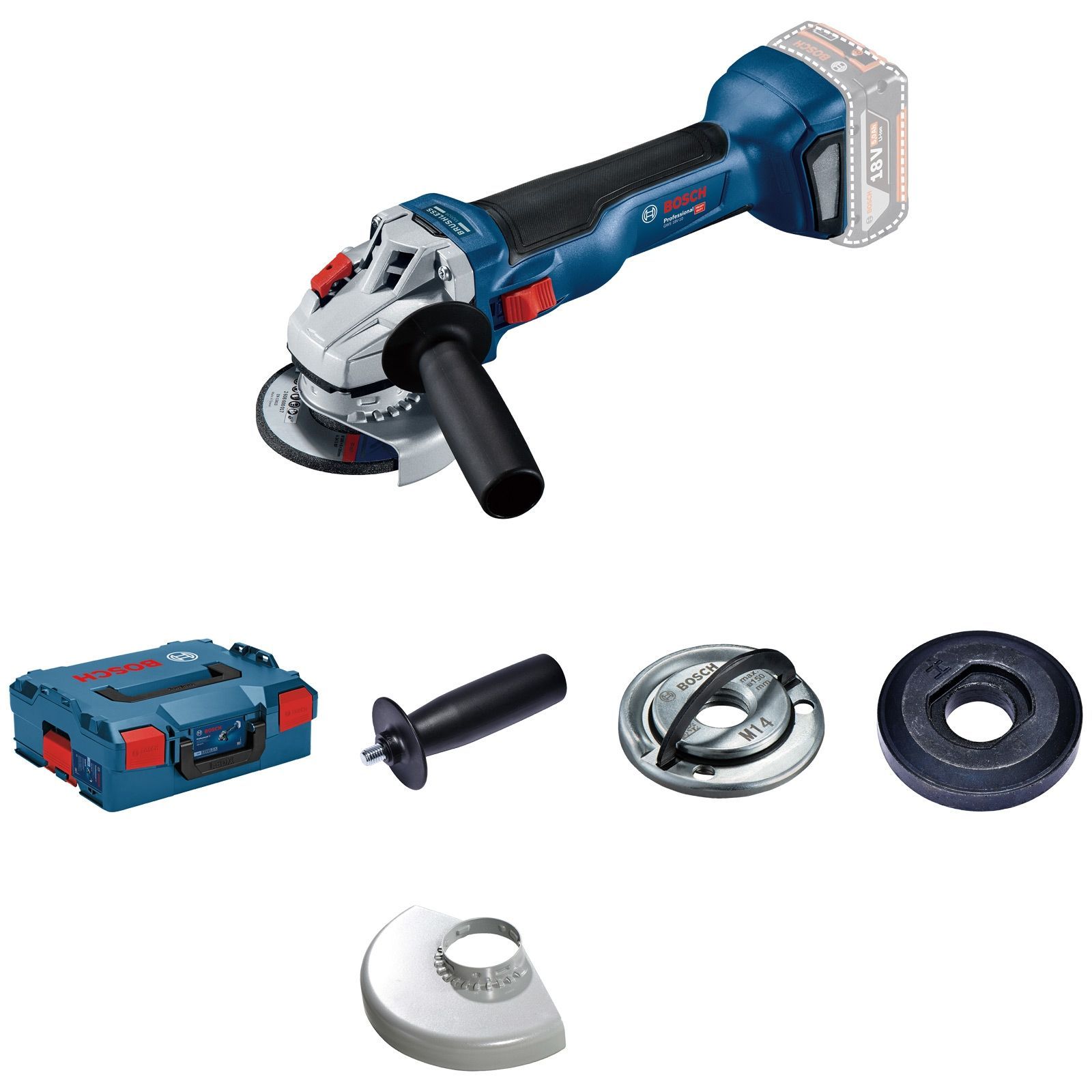 Bosch Akku-Winkelschleifer GWS 18V-10 Ø 115 mm Solo inkl. Zubehör-Set in L-Boxx - 06019J4001