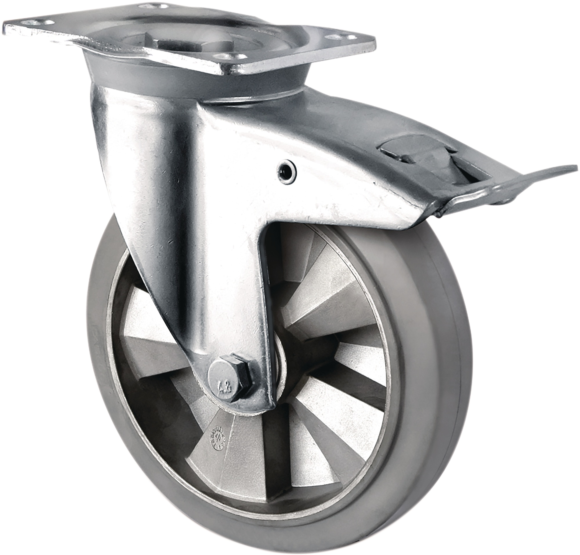 Schwerlastlenkrolle D.160mm Trgf.400kg Festst.Elastikgummi Bau-H.202mm TECWERK