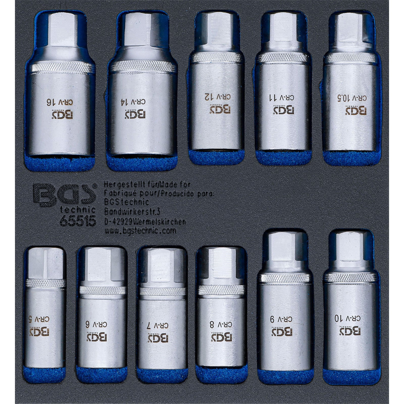 BGS Werkstattwageneinlage 1/6: Stehbolzen-Ausdreher-Satz 5 - 16 mm 11tlg. - 65515