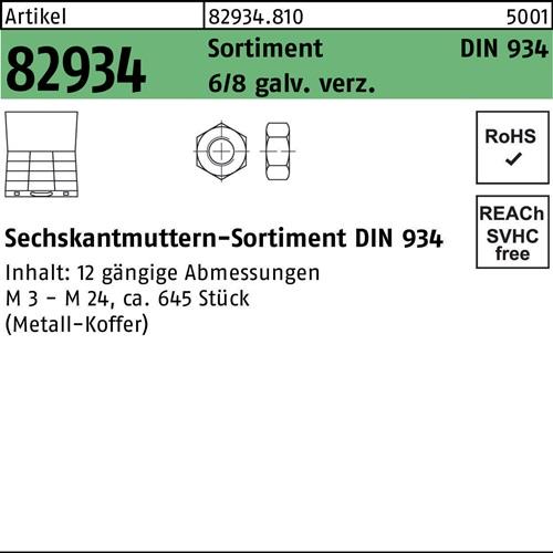Muttersortiment DIN 934 645tlg. 8 galv.verz. 1 Stück