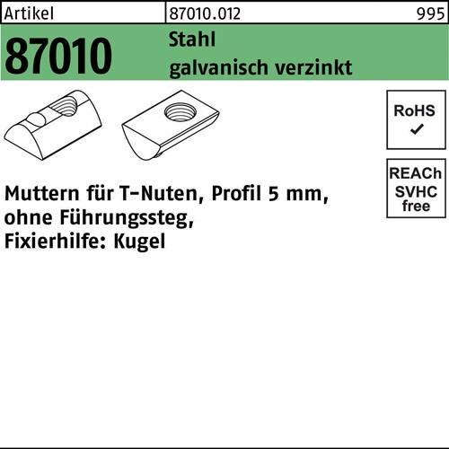 T-Nutenmutter R 87010 o.Führungssteg 5mm M5 Stahl galv.verz. 1000Stück