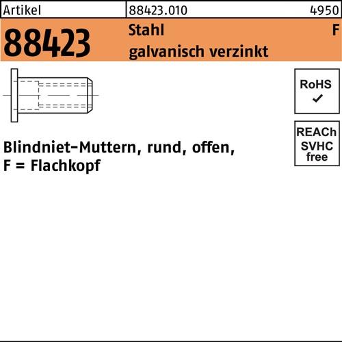 Blindnietmutter R 88423 FLAKO M6 /3,0 -5,5 Stahl galv.verz. 250St.