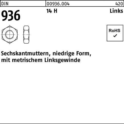 Sechskantmutter DIN 936 links M14 -LH 14 H 100 Stück