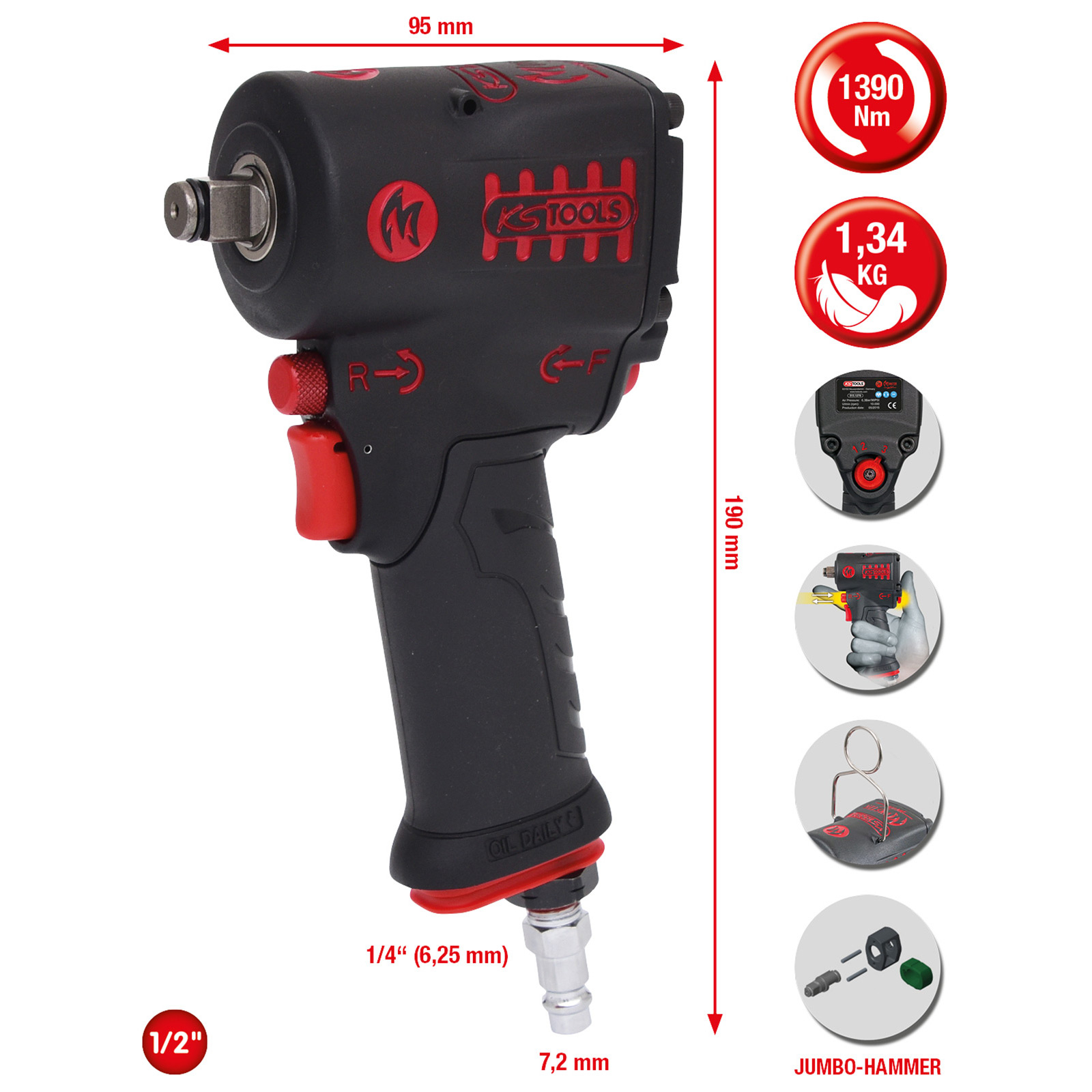 KS TOOLS 1/2" miniMonster Hochleistungs-Druckluft-Schlagschrauber 1.390 Nm - 515.1270