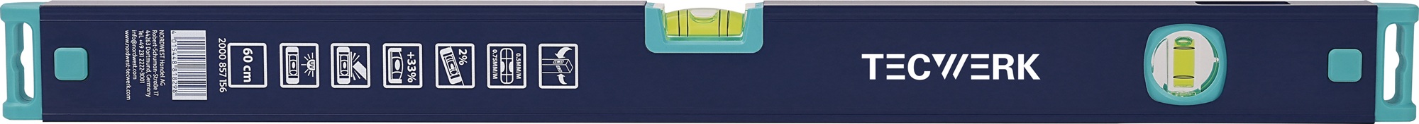 Wasserwaage 60cm Alu.blau Spiegellibelle max.±0,5 mm/m TECWERK