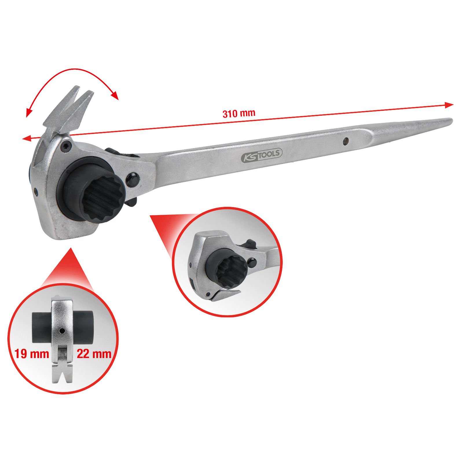 KS TOOLS 4 in 1 Gerüstbauschlüssel 19 x 22 mm - 522.2219