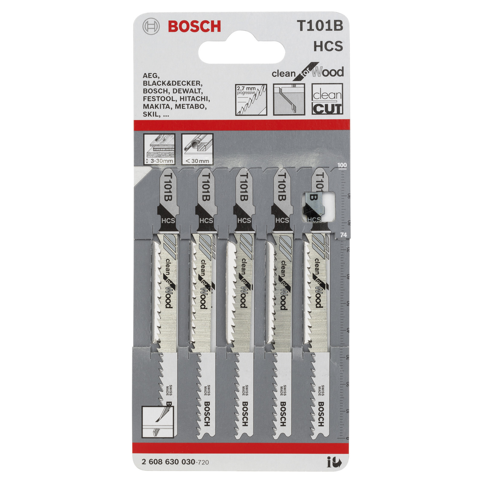 Bosch 5x Stichsägeblatt T 101 B Clean for Wood - 2608630030