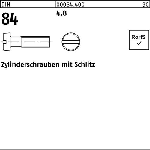 Zylinderschraube DIN 84/ISO 1207 Schlitz M4x 55 4.8 500 Stück