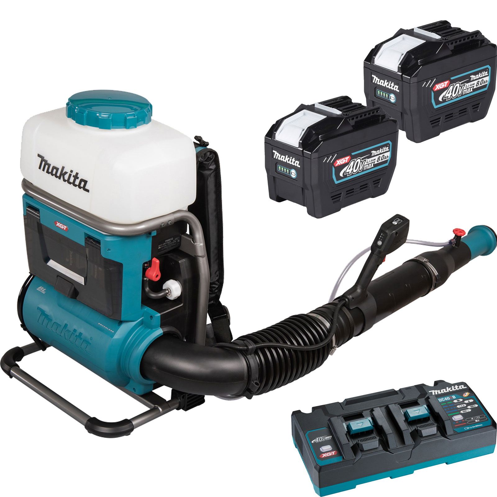 Makita PM001GL202 Akku-Rucksacksprühgerät 40 V max. / 2x 8,0 Ah Akku + Doppelladegerät