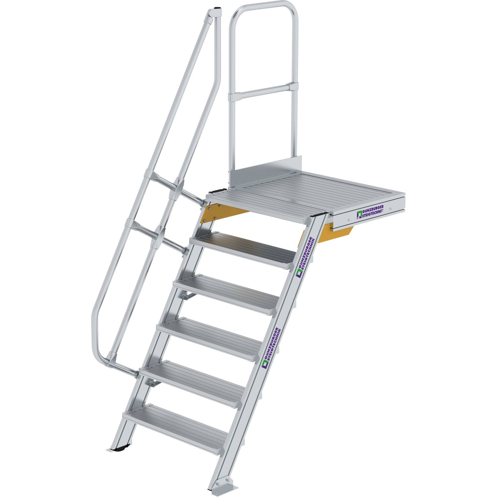 Günzburger Steigtechnik Treppe mit Plattform 60° Stufenbreite 800 mm 6 Stufen Aluminium geriffelt - 600386