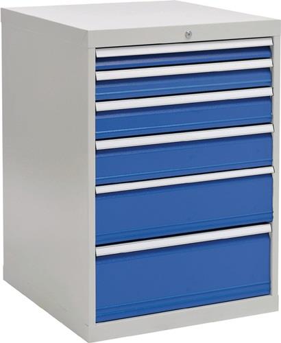 Schubladenschrank H1019xB705xT736mm lichtgrau/signalblau 6 Schubl.Vollauszug - 80700/1221AV 7035/5005