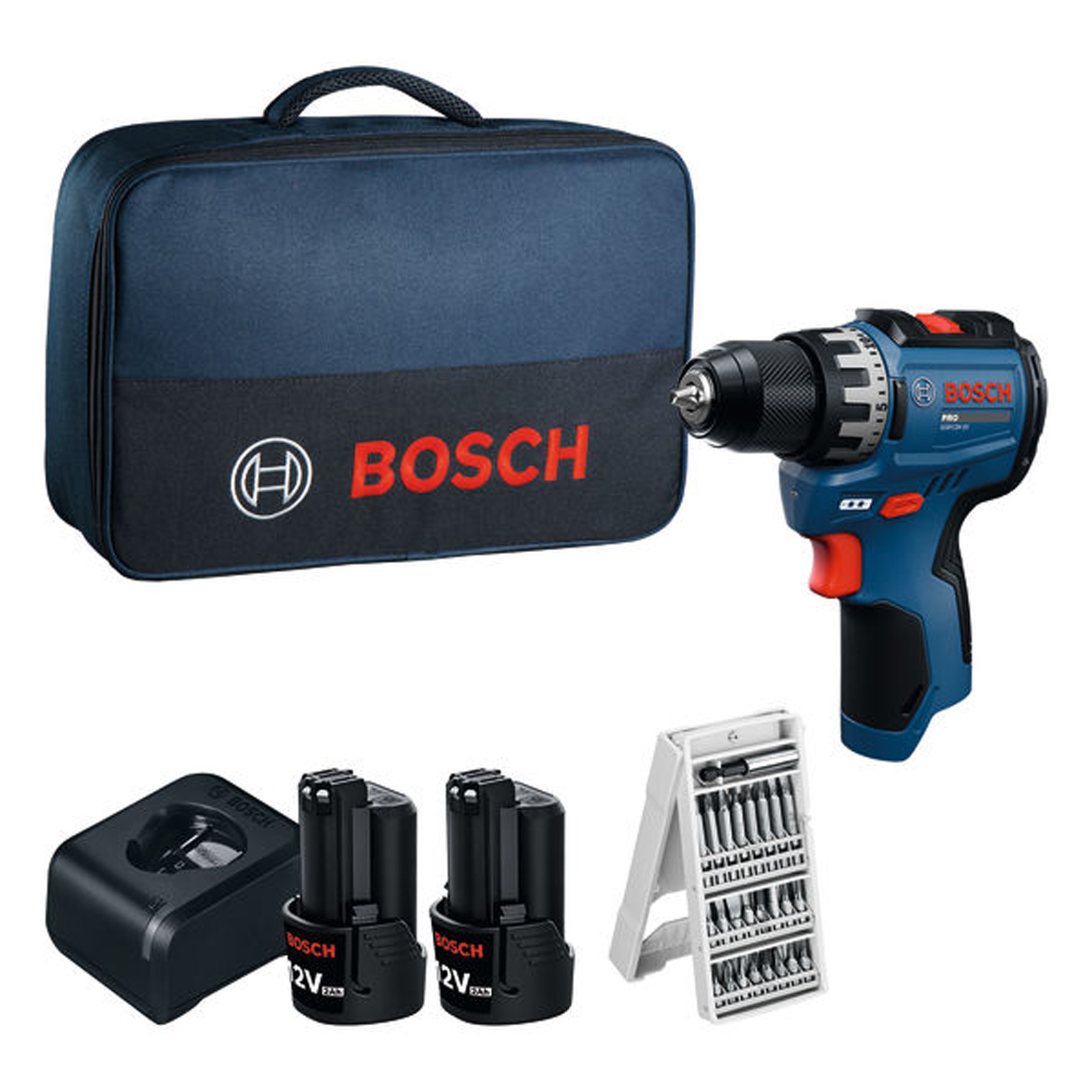 Bosch Akku-Bohrschrauber GSR12V-31 / 2x Akku GBA12V-20 / inkl. Schrauberbit-Set in Werkzeugtasche - 06019S6004